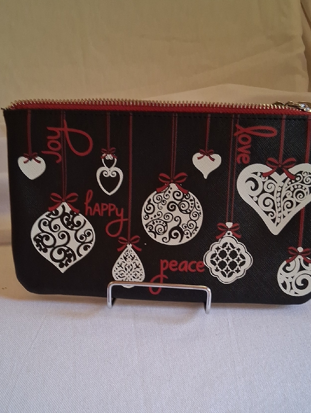 Brighton Black Holiday Ornament Zip Pouch with Red & White Accents